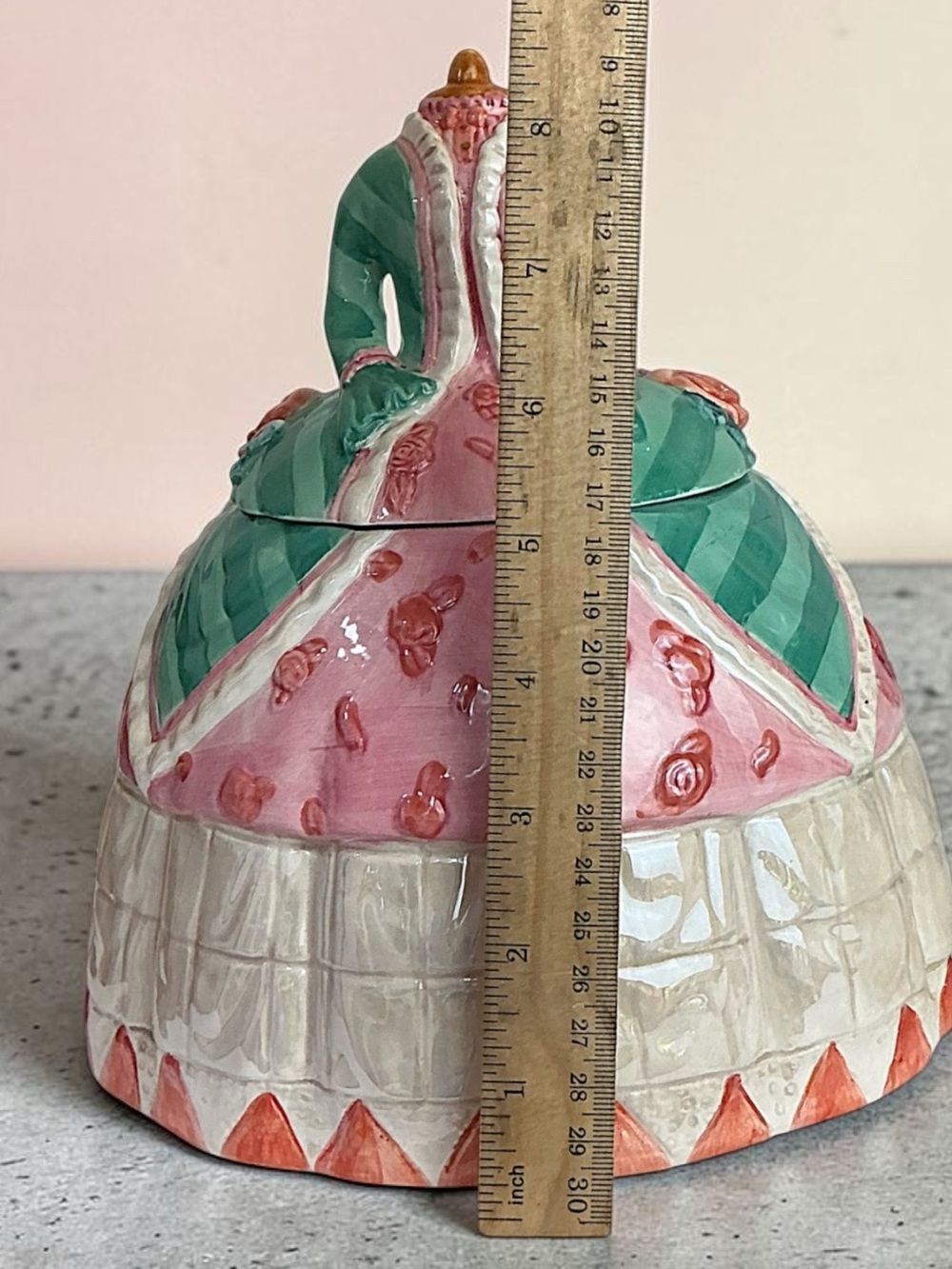 Vintage Victorian Dress Form Canister Cookie Jar Mannequin Shape Green Pink 1960 - Picture 9 of 16